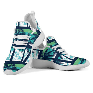 Blue Hibiscus Palm Tree Pattern Print Mesh Knit Shoes GearFrost