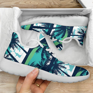 Blue Hibiscus Palm Tree Pattern Print Mesh Knit Shoes GearFrost