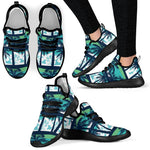 Blue Hibiscus Palm Tree Pattern Print Mesh Knit Shoes GearFrost