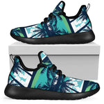 Blue Hibiscus Palm Tree Pattern Print Mesh Knit Shoes GearFrost