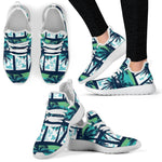 Blue Hibiscus Palm Tree Pattern Print Mesh Knit Shoes GearFrost