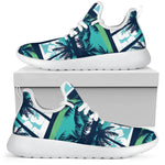 Blue Hibiscus Palm Tree Pattern Print Mesh Knit Shoes GearFrost