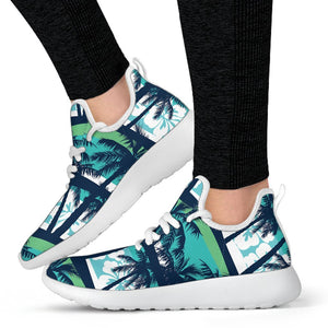 Blue Hibiscus Palm Tree Pattern Print Mesh Knit Shoes GearFrost