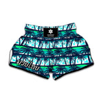 Blue Hibiscus Palm Tree Pattern Print Muay Thai Boxing Shorts