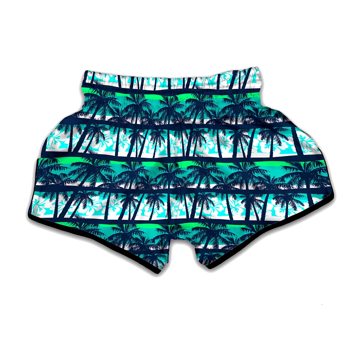 Blue Hibiscus Palm Tree Pattern Print Muay Thai Boxing Shorts