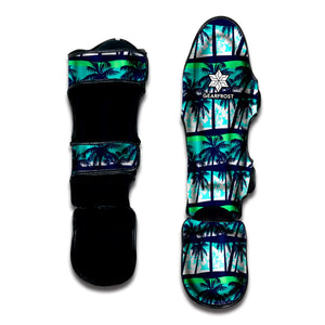 Blue Hibiscus Palm Tree Pattern Print Muay Thai Shin Guard