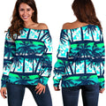 Blue Hibiscus Palm Tree Pattern Print Off The Shoulder Sweatshirt