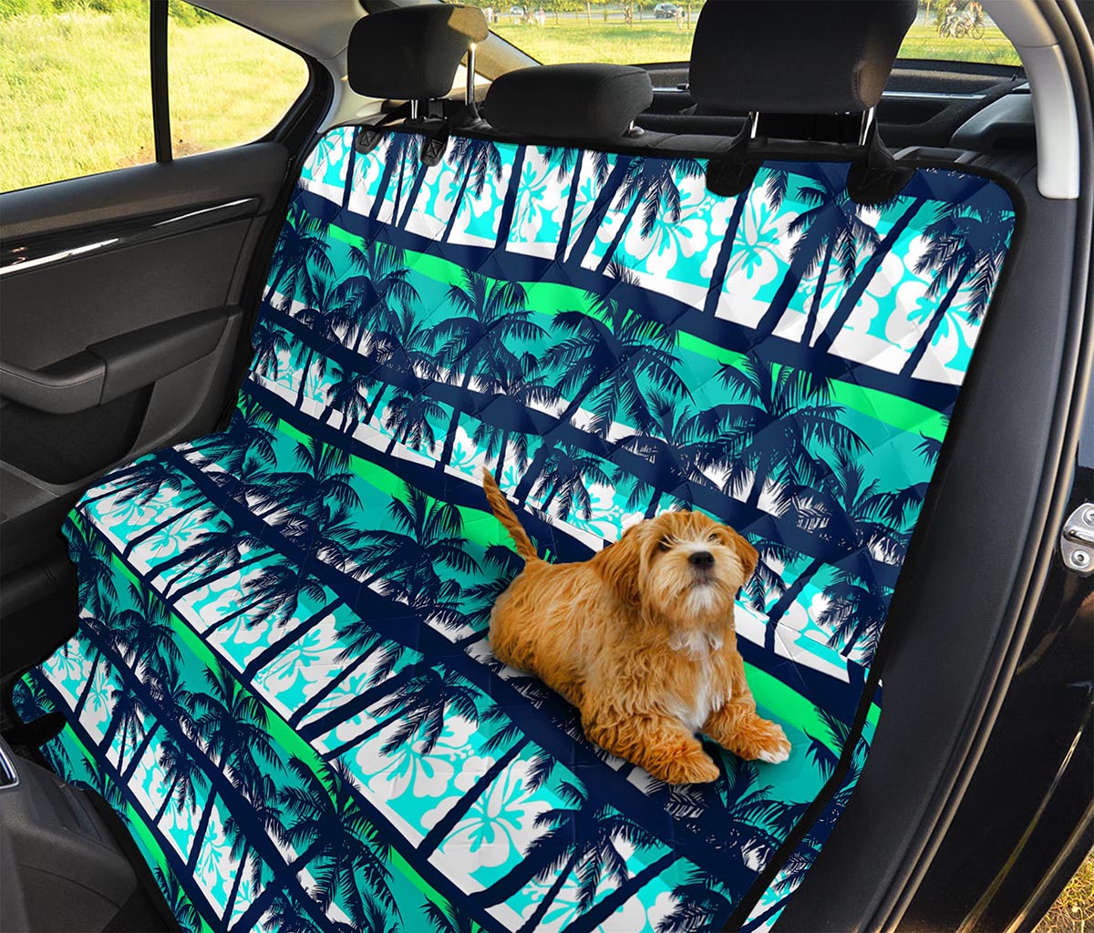 Blue Hibiscus Palm Tree Pattern Print Pet Car Back Seat Cover