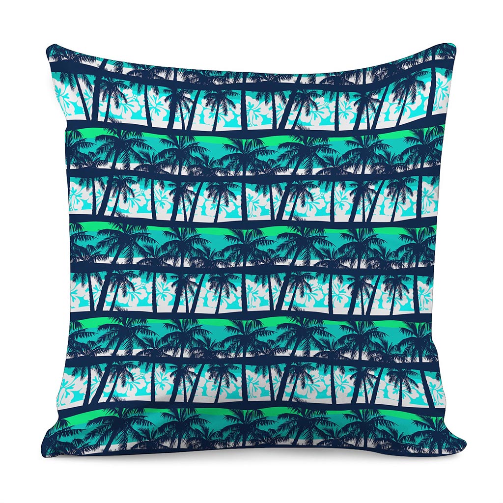 Blue Hibiscus Palm Tree Pattern Print Pillow Cover