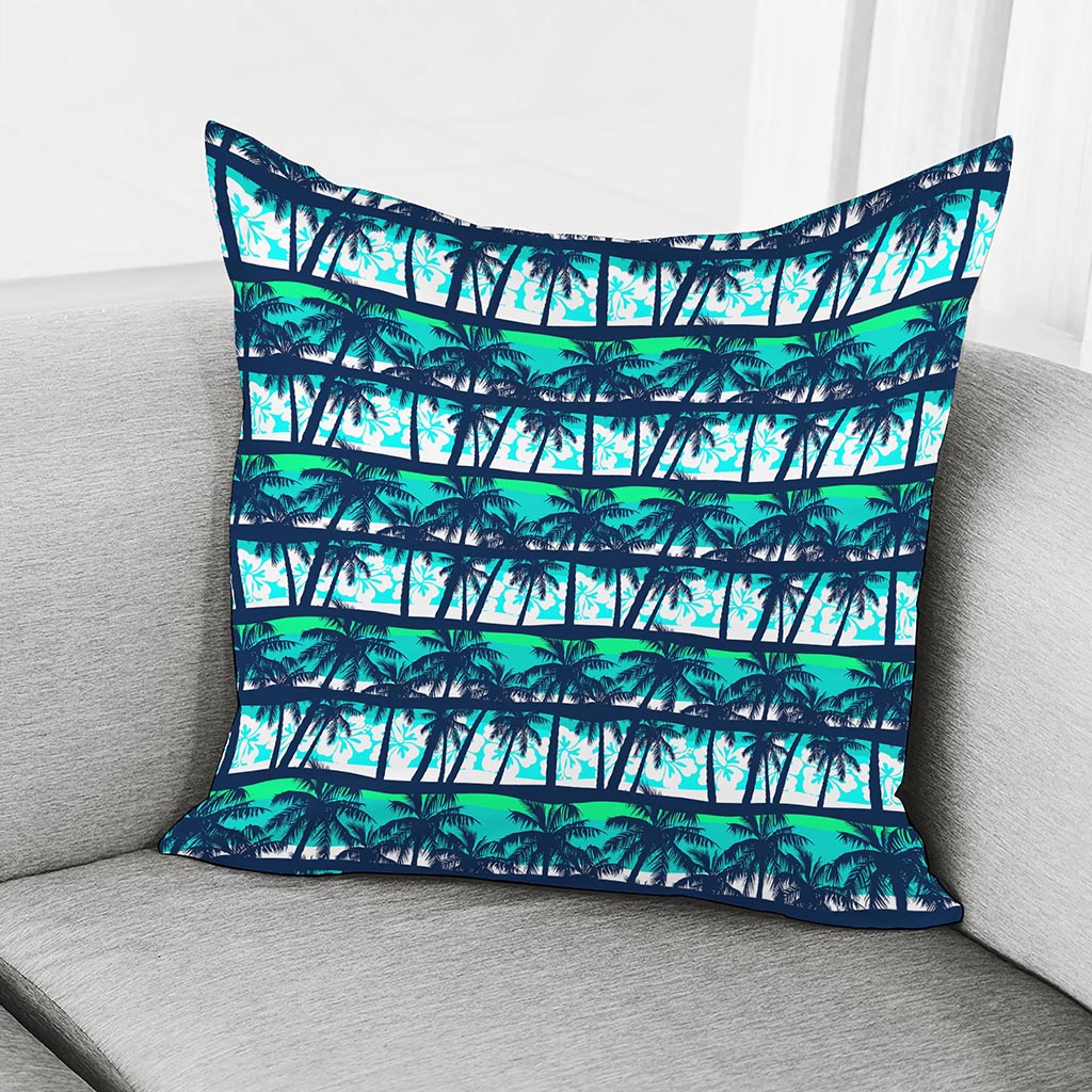 Blue Hibiscus Palm Tree Pattern Print Pillow Cover