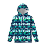 Blue Hibiscus Palm Tree Pattern Print Pullover Hoodie