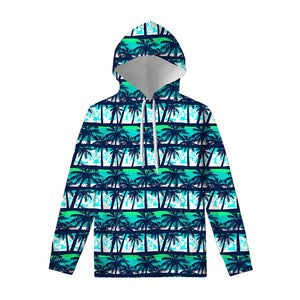 Blue Hibiscus Palm Tree Pattern Print Pullover Hoodie