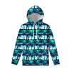 Blue Hibiscus Palm Tree Pattern Print Pullover Hoodie