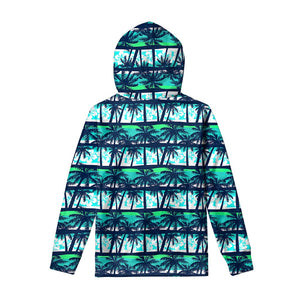 Blue Hibiscus Palm Tree Pattern Print Pullover Hoodie