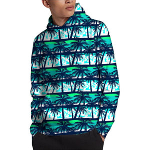 Blue Hibiscus Palm Tree Pattern Print Pullover Hoodie