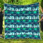 Blue Hibiscus Palm Tree Pattern Print Quilt