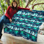 Blue Hibiscus Palm Tree Pattern Print Quilt