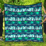 Blue Hibiscus Palm Tree Pattern Print Quilt