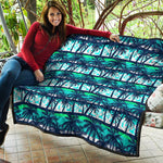 Blue Hibiscus Palm Tree Pattern Print Quilt