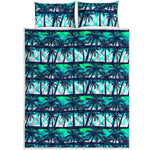 Blue Hibiscus Palm Tree Pattern Print Quilt Bed Set