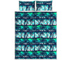 Blue Hibiscus Palm Tree Pattern Print Quilt Bed Set