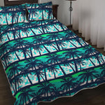 Blue Hibiscus Palm Tree Pattern Print Quilt Bed Set