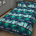 Blue Hibiscus Palm Tree Pattern Print Quilt Bed Set