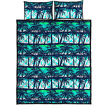 Blue Hibiscus Palm Tree Pattern Print Quilt Bed Set