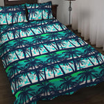 Blue Hibiscus Palm Tree Pattern Print Quilt Bed Set