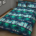 Blue Hibiscus Palm Tree Pattern Print Quilt Bed Set