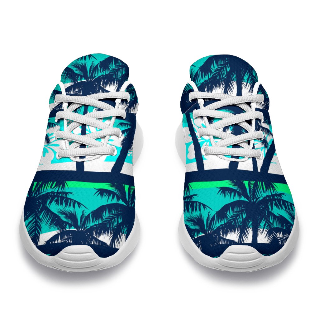 Blue Hibiscus Palm Tree Pattern Print Sport Shoes GearFrost