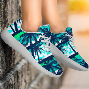 Blue Hibiscus Palm Tree Pattern Print Sport Shoes GearFrost