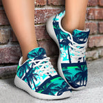 Blue Hibiscus Palm Tree Pattern Print Sport Shoes GearFrost