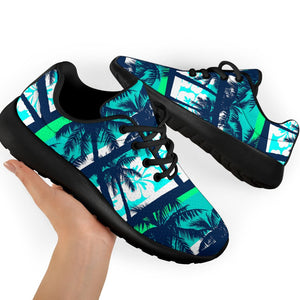 Blue Hibiscus Palm Tree Pattern Print Sport Shoes GearFrost