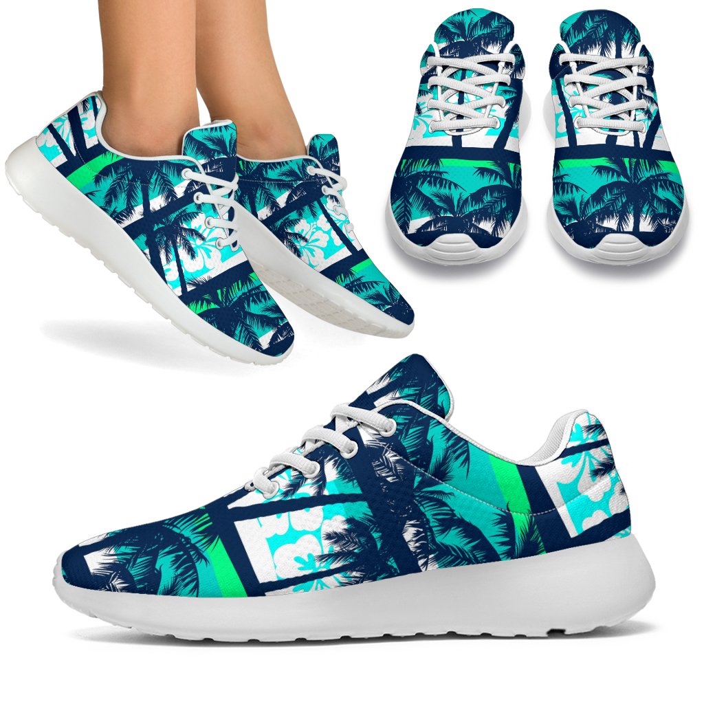 Blue Hibiscus Palm Tree Pattern Print Sport Shoes GearFrost