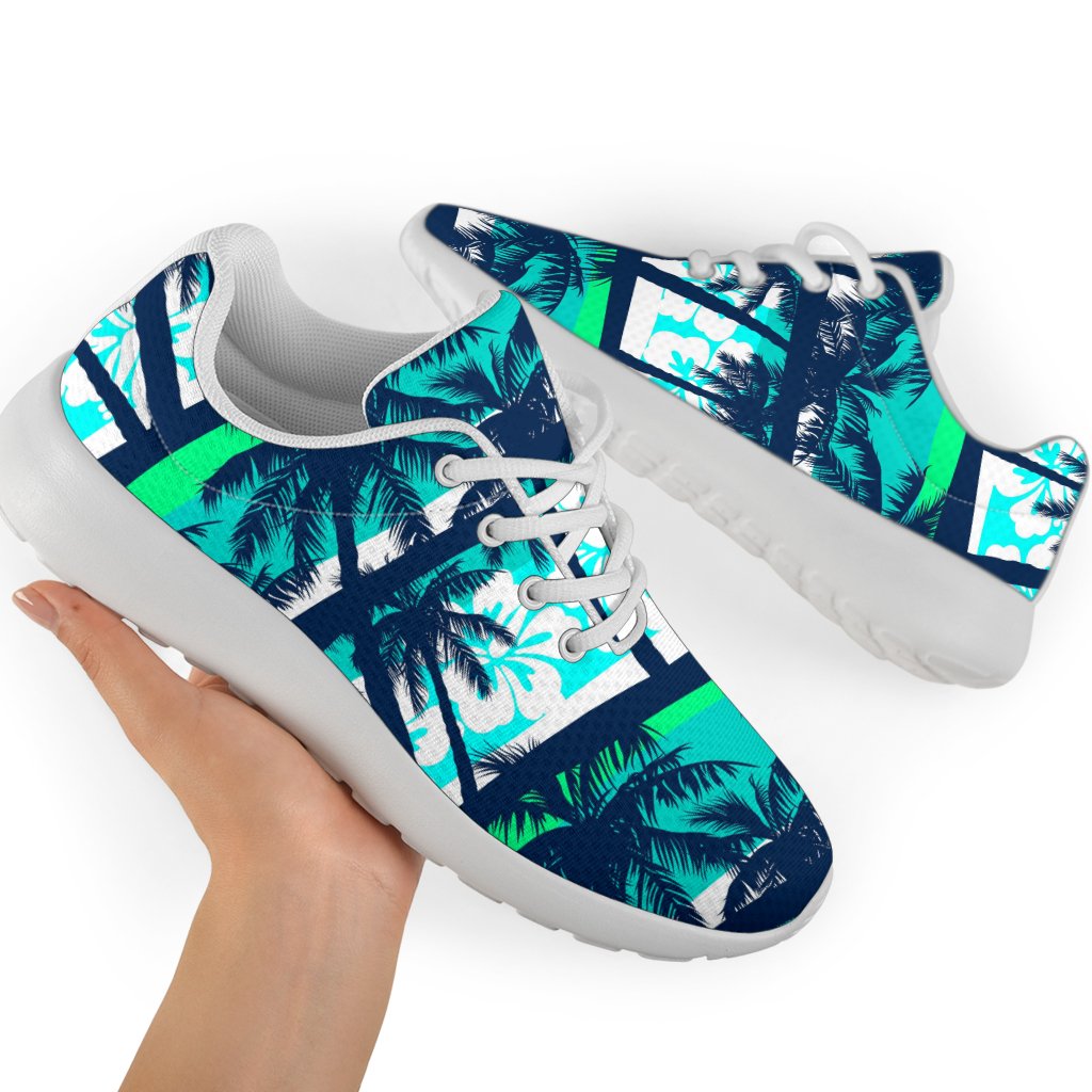Blue Hibiscus Palm Tree Pattern Print Sport Shoes GearFrost