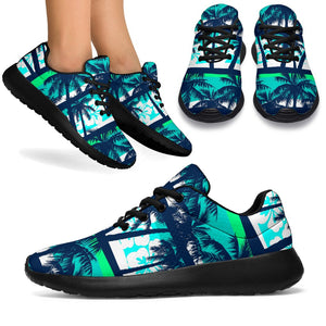 Blue Hibiscus Palm Tree Pattern Print Sport Shoes GearFrost