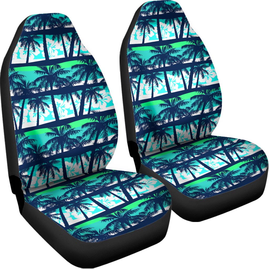 Blue Hibiscus Palm Tree Pattern Print Universal Fit Car Seat Covers