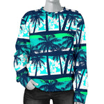 Blue Hibiscus Palm Tree Pattern Print Women's Crewneck Sweatshirt GearFrost