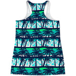 Blue Hibiscus Palm Tree Pattern Print Women's Racerback Tank Top
