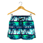 Blue Hibiscus Palm Tree Pattern Print Women's Shorts