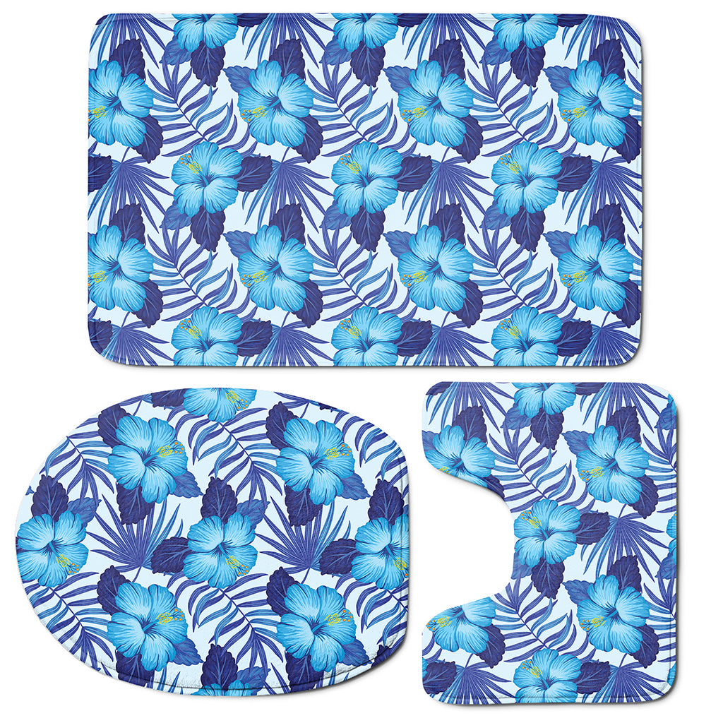 Blue Hibiscus Tropical Pattern Print 3 Piece Bath Mat Set