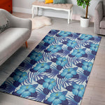 Blue Hibiscus Tropical Pattern Print Area Rug