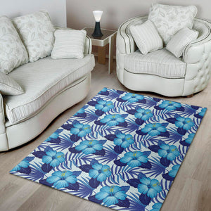 Blue Hibiscus Tropical Pattern Print Area Rug