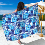 Blue Hibiscus Tropical Pattern Print Beach Sarong Wrap