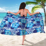Blue Hibiscus Tropical Pattern Print Beach Sarong Wrap