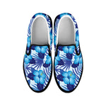 Blue Hibiscus Tropical Pattern Print Black Slip On Shoes