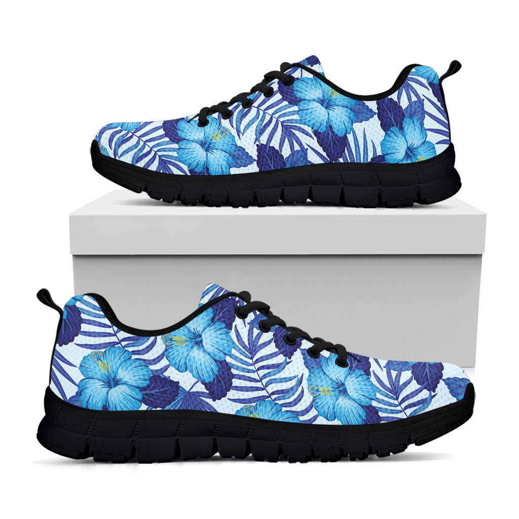 Blue Hibiscus Tropical Pattern Print Black Sneakers