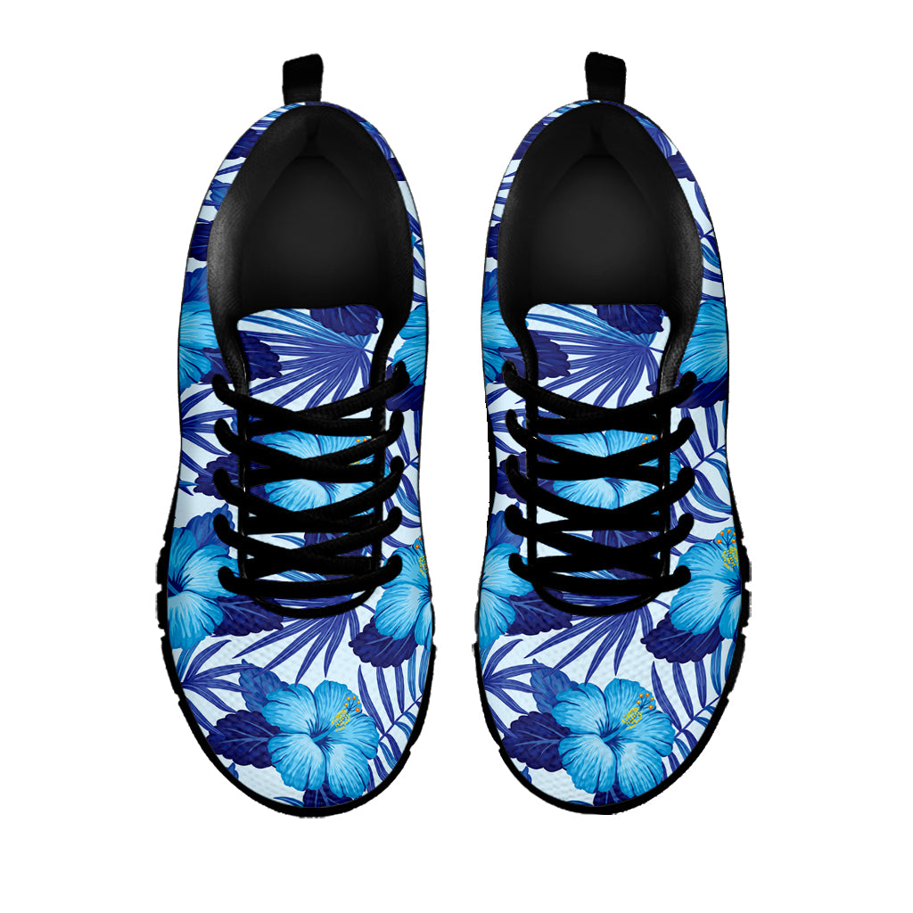 Blue Hibiscus Tropical Pattern Print Black Sneakers