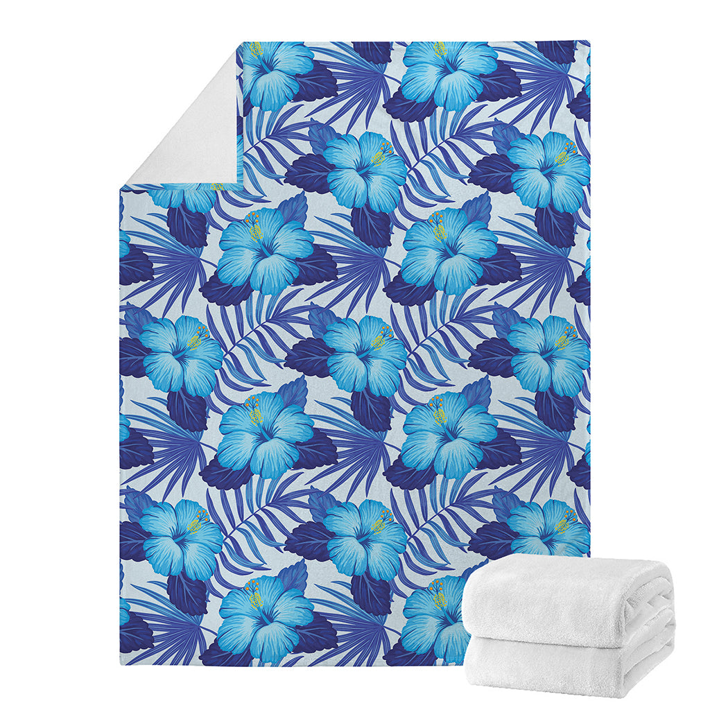 Blue Hibiscus Tropical Pattern Print Blanket